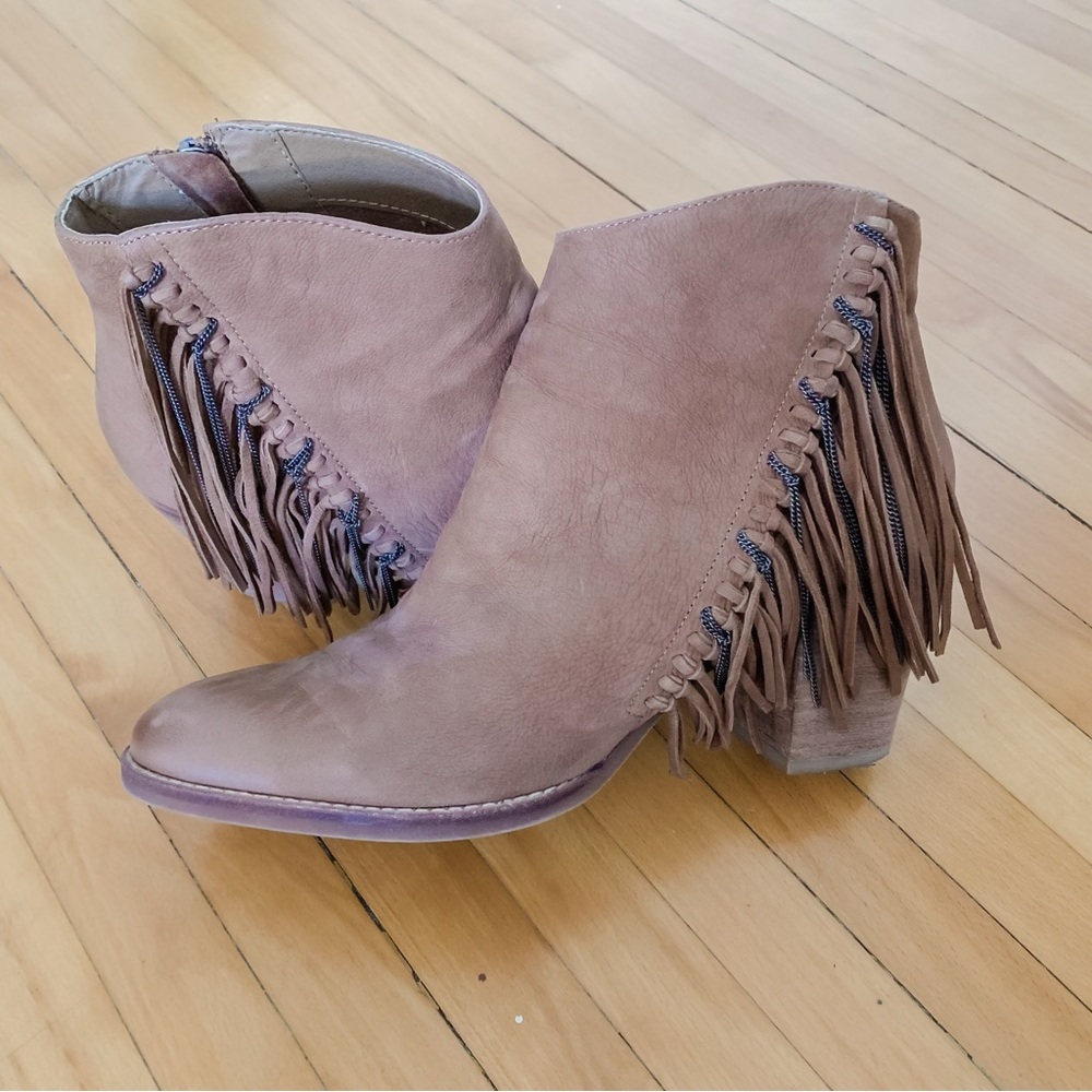 Fringe Ankle Boots - Tan